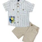 Bebek&Çocuk %100 Pamuklu Düğmeli Alt Üst Şort Takım Kahverengi