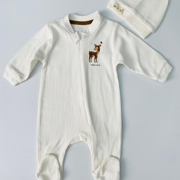 %100 PAMUKLU UNİSEX CEYLAN BASKILI FİTİLLİ TARZ BEBEK TULUMU