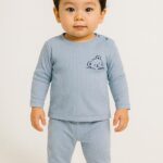 Unisex Bebek %100 Pamuk Ayıcıklı Raporlu Penye 2'li Takım-MAVİ