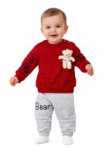 Unisex Bebek Pamuk 2'li Takım-KIRMIZI
