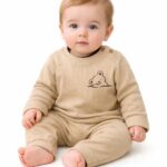 Unisex Bebek %100 Pamuk Ayıcıklı Raporlu Penye 2'li Takım-AÇIK KAHERENGİ