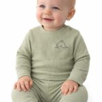 Unisex Bebek  Pamuk Ayıcıklı Raporlu Penye 2'li Takım-YEŞİL