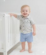 Bebek&Çocuk %100 Pamuklu Düğmeli Alt Üst Şort Takım Kahverengi - Görsel 2