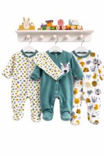 %100 Pamuk Renkli Zebra Hayvan Desenli 3'lü Patikli Tulum (KIZ - ERKEK - YENİDOĞAN) - Görsel 2