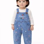 Renkli Çiçek Nakışlı Kot Kumaş Mevsimlik 2li Salopet Set