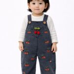 Kiraz Nakışlı Kot Kumaş Mevsimlik 2li Salopet Set