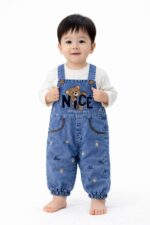 Nakışlı Kot Kumaş Mevsimlik 2li Salopet Set - Görsel 2