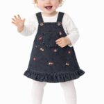 Kız Bebek Kot Salopet Elbise Cicek Detaylı, Bluzlu Takım