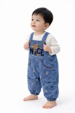 Nakışlı Kot Kumaş Mevsimlik 2li Salopet Set - Görsel 3