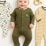 Bebek % 100 Pamuklu 3-6-9 Ay Safari Desenli Patikli Yenidoğan Kıyafet 3-6-9 Ay